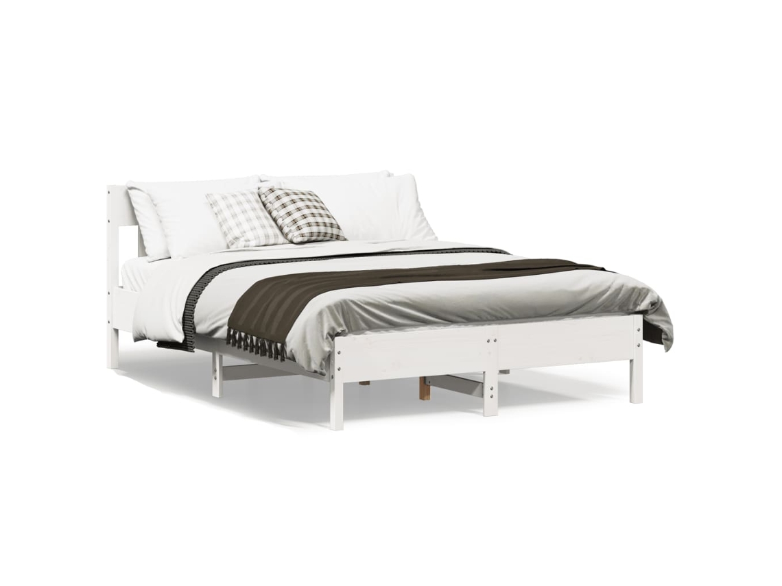 Estructura De Cama Sin Colchón Madera De Pino Blanca 140x190 Cm