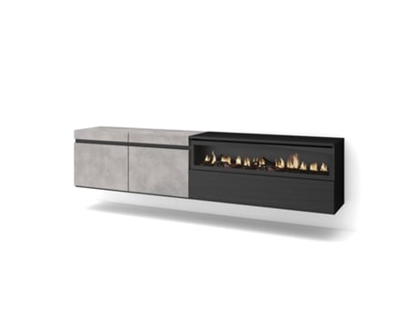 Mueble TV Televisión 200x45x35cm Para TV hasta 80 Chimenea eléctrica Colgado Suspendido Cemento