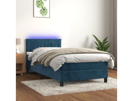 VIDAXL Colchón con somier/LED (Azul - Terciopelo - 90 x 190 cm)