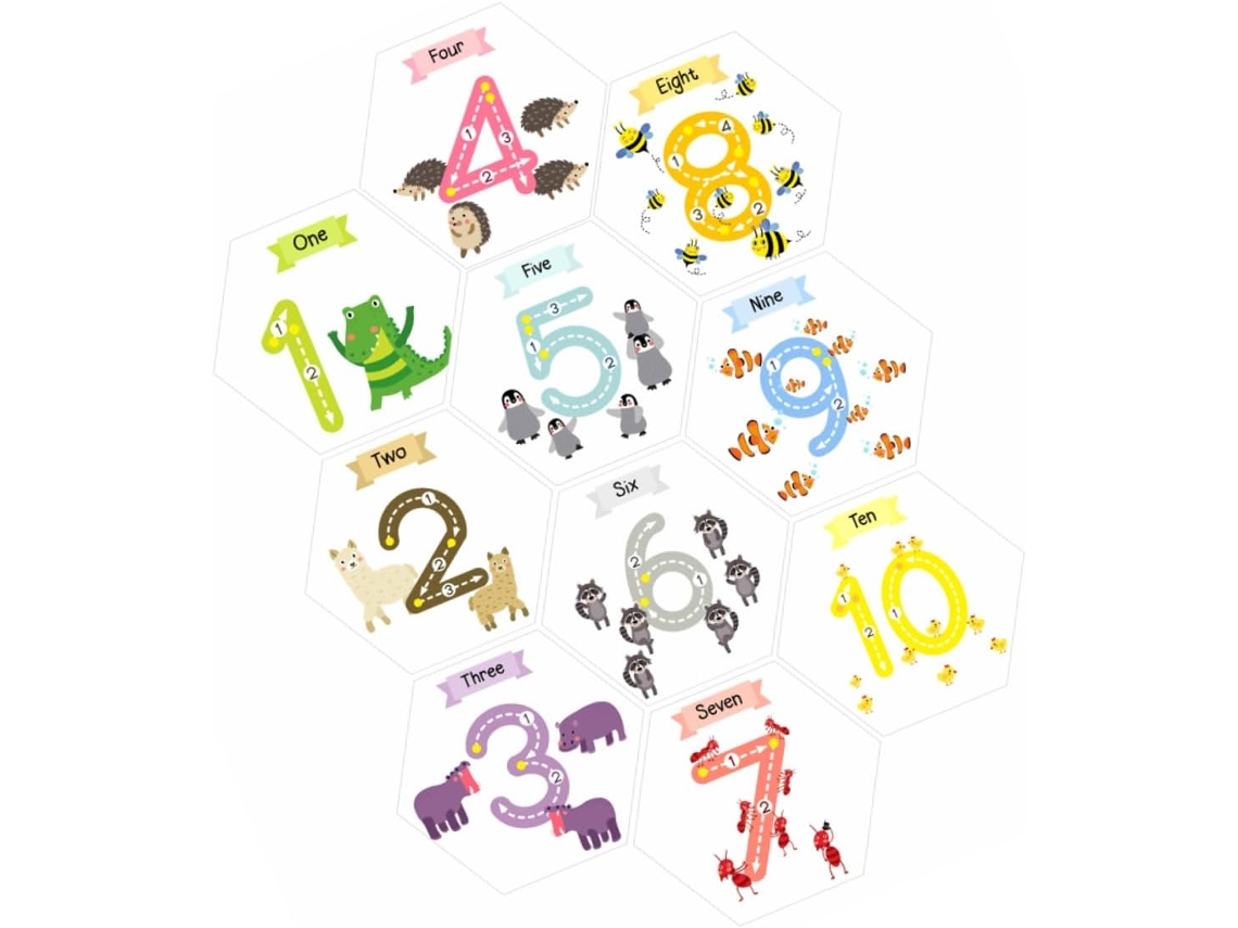 Juego De 10 Pegatinas Hexagonales Educativas Para Pared Para Niños.