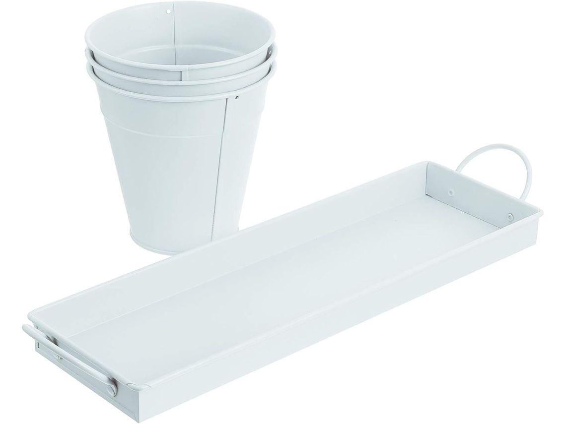 Juego De Macetas Retro De 3 Piezas Con Bandeja Y Cubos Para Plantas.