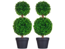 macetas de boj artificial de doble bola de 60 cm con tronco verde