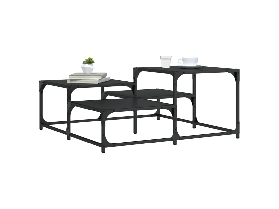 Mesa de centro de 87,5 x 87,5 x 40 cm, fabricada en madera sintética negra HARLANV1