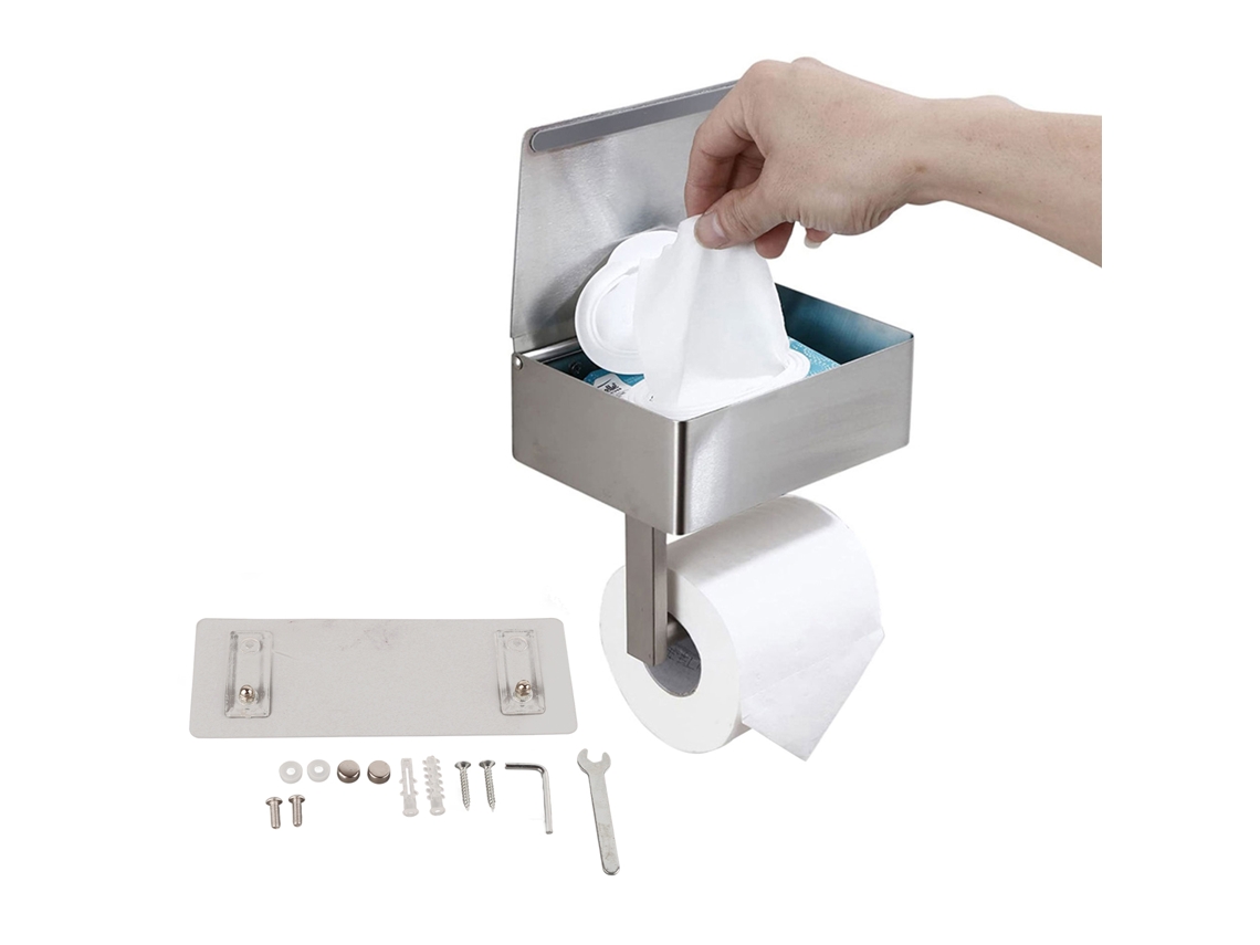 Portarrollos De Papel Higiénico De Acero Inoxidable Con Estante Para Toallitas Húmedas Y Toallas De Papel.