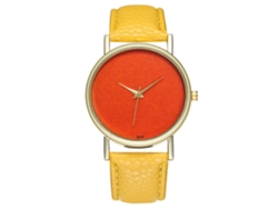 Reloj De Pulsera De Cuarzo Informal Para Mujer Con Esfera Naranja Y Correa De Piel Sintética Amarilla.