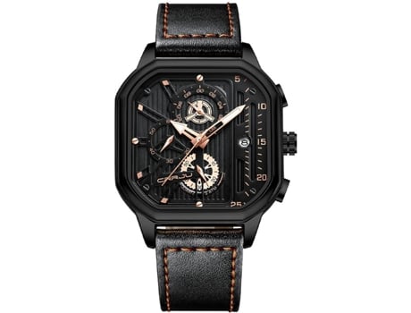 VEANXIN Reloj para Hombre Cronógrafo Fecha Correa de Cuero Cuadrada Reloj de Pulsera Impermeable-negro plata