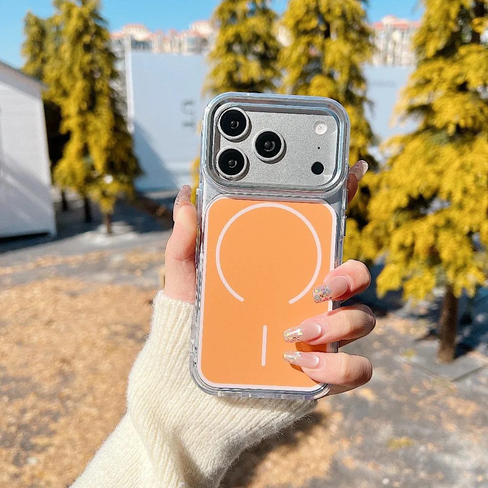 (iphone 15 Plus, Naranja) Funda Transparente Con Carga Inalámbrica Magsafe Para Iphone