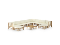 Conjunto de jardín de bambú de 11 piezas con cojines en blanco crema de DKD Home Decor