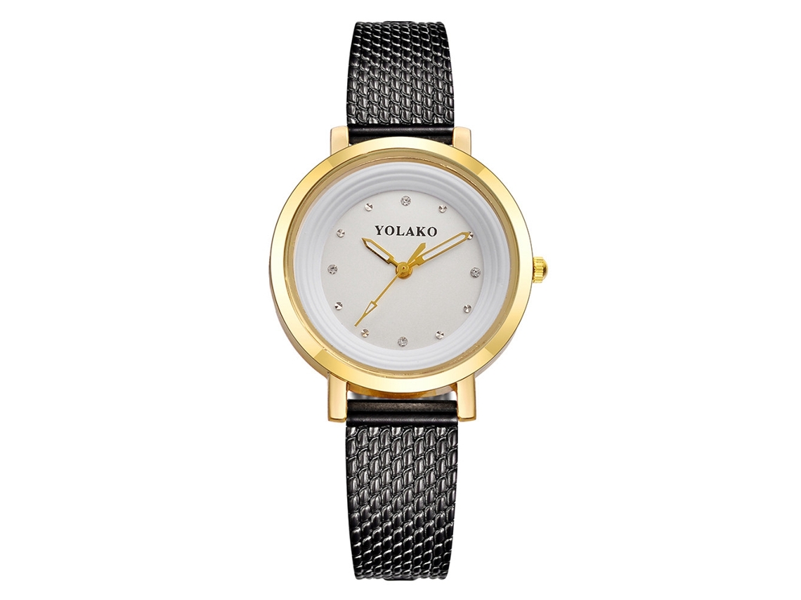 Reloj De Pulsera Yk Para Mujer Con Bisel Redondo, Pedrería Y Correa De Plástico (negro)