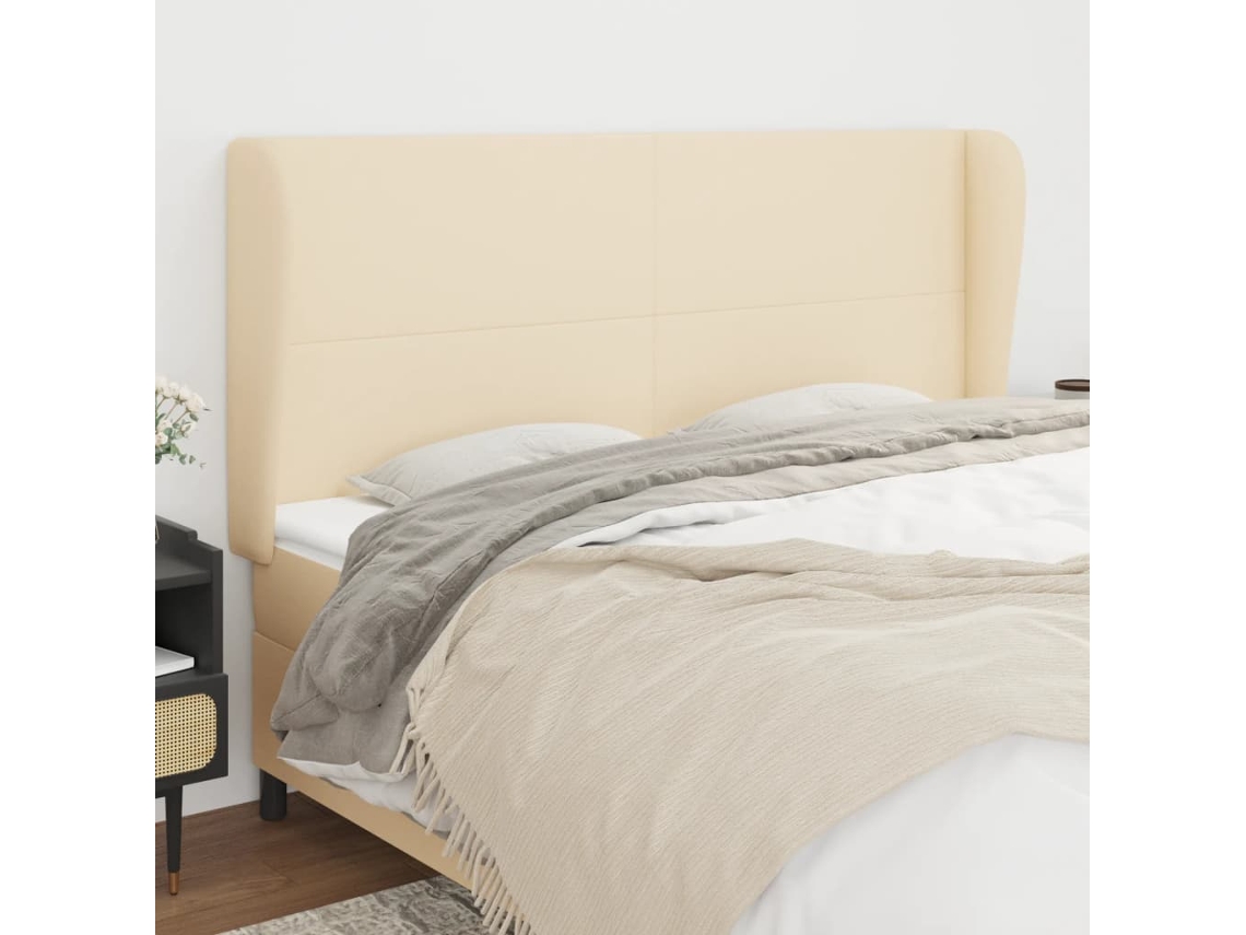 Cabecero Con Orejas De Tela Color Crema 163x23x118/128 Cm