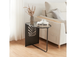 Mesa auxiliar Ulvik semiovalada metal cristal 50x50x35cm - Negro [EN.CASA]