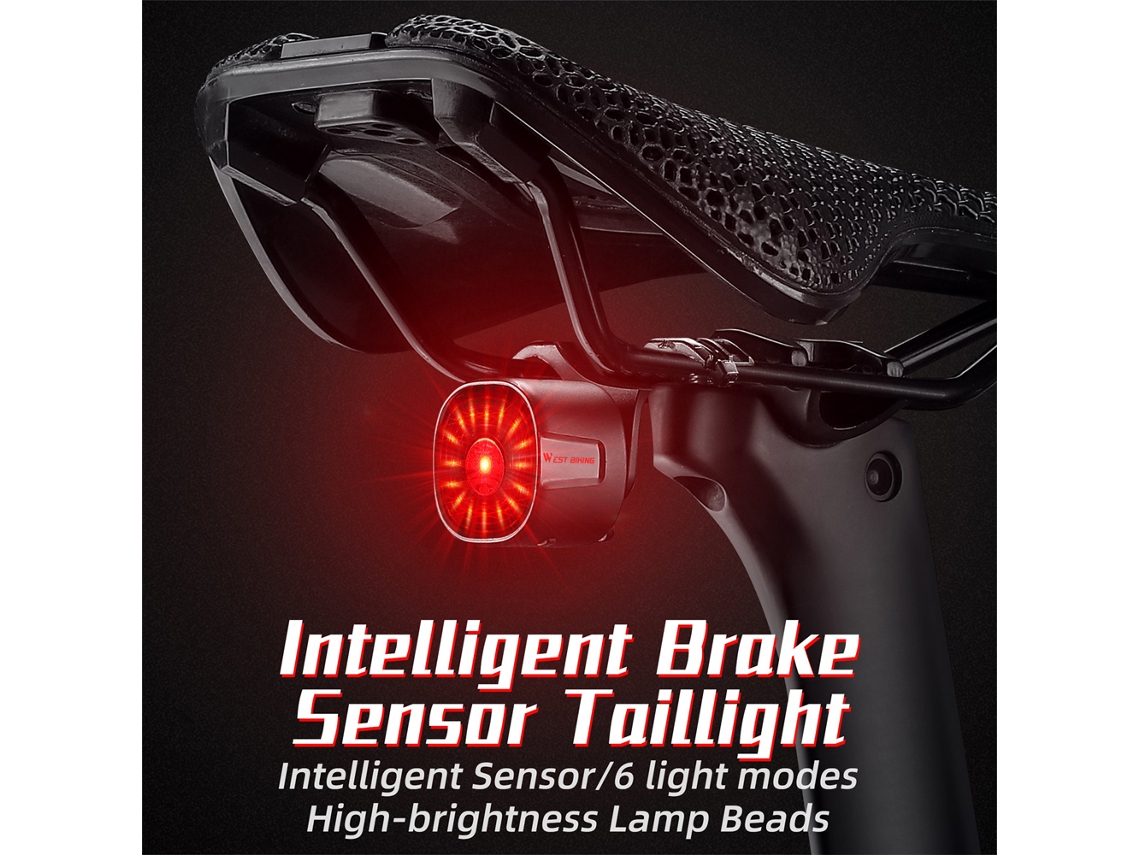 2026-west Biking Luz Trasera Inteligente Bicicleta Recargable Impermeable 6 Modos Luces Led Alerta Freno Mtb Carretera