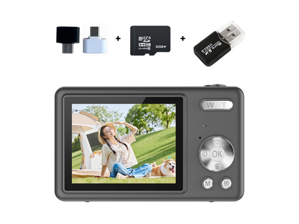 Cámara digital 48 MP 4K Zoom digital 16x, Tarjeta de memoria 32G, Lector de tarjetas USB Gris Siurn