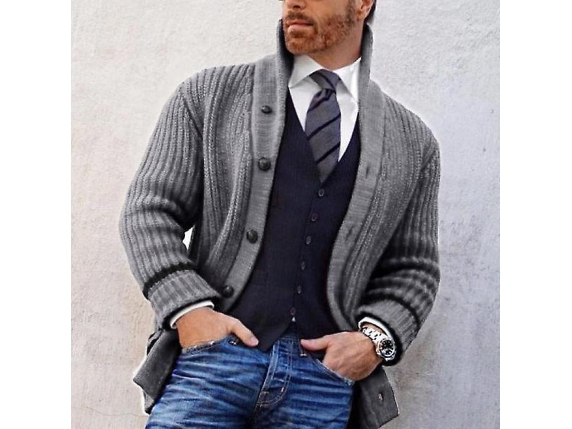2026-9385-jersey Casual Hombre Otoño Cuello Alto Botones Slim Fit Manga Larga Tfc Xxxl Gris