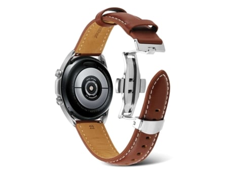 Correa de piel auténtica 20mm línea de costura para Samsung Galaxy Watch4 40mm/44mm/Garmin Venu 2 Plus - castaño
