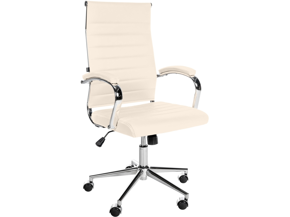 Silla de oficina en cuero genuino Mollis crema CLP