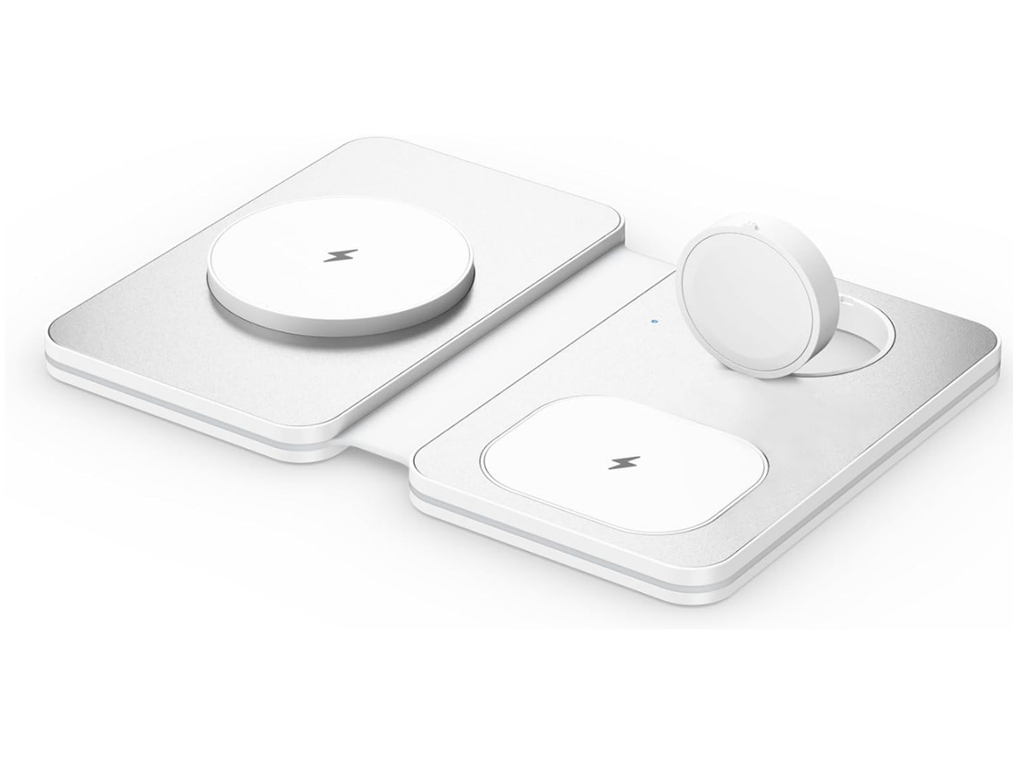 Estación De Carga Inalámbrica 3 En 1, Cargador Inalámbrico De Viaje Plegable Para Iphone 15/14/13/12/11/x/8, Soporte De Carga Magsafe (blanc