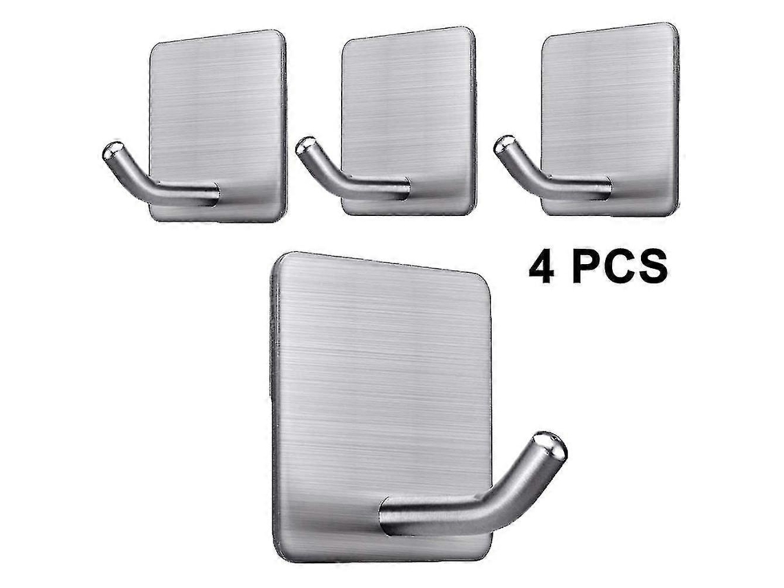 Paquete de 4 ganchos autoadhesivos de acero inoxidable para toallas, abrigos y ropa, color plateado Gusshious