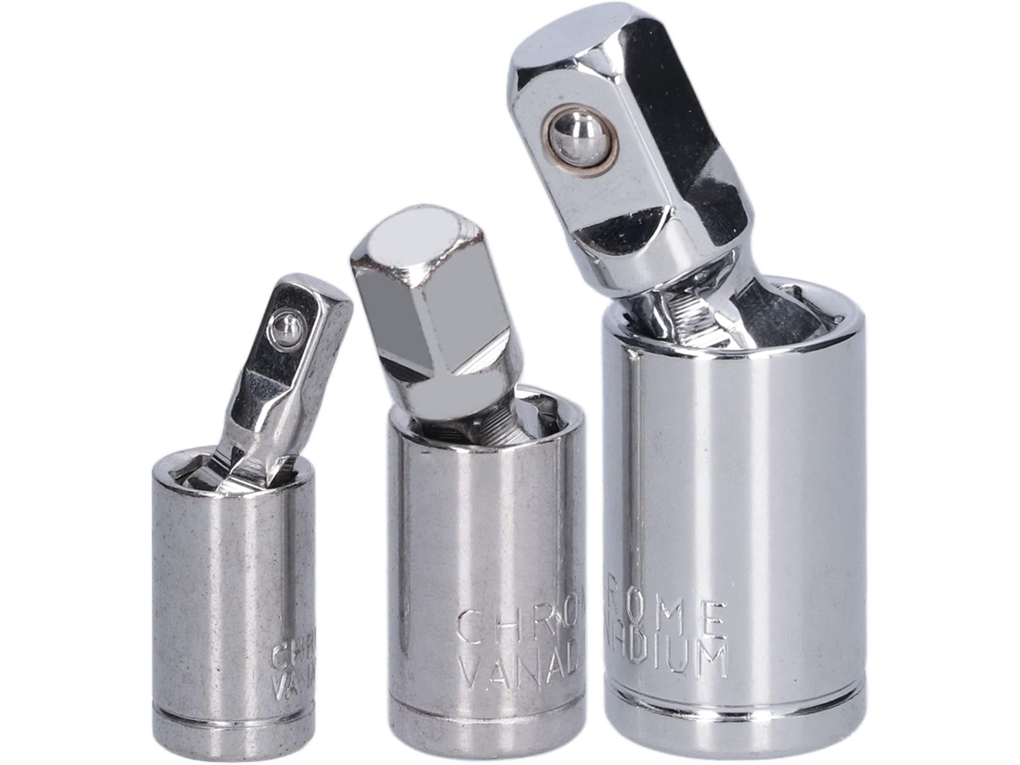 3 Adaptadores De Junta Universal Para Llaves De Carraca De 1/2", 3/8" Y 1/4" De Acero Cromo Vanadio.