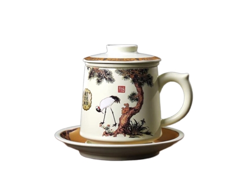 Taza XGF Filtro de cerámica Taza de té Taza de porcelana Taza de café Desayuno Hogar Taza de leche con tapa y platillo Set Drinkware | Tazas