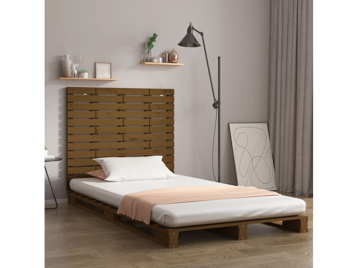 Cabecero Cama Pared Madera Maciza Pino Marrón Miel 81x3x91,5 Cm