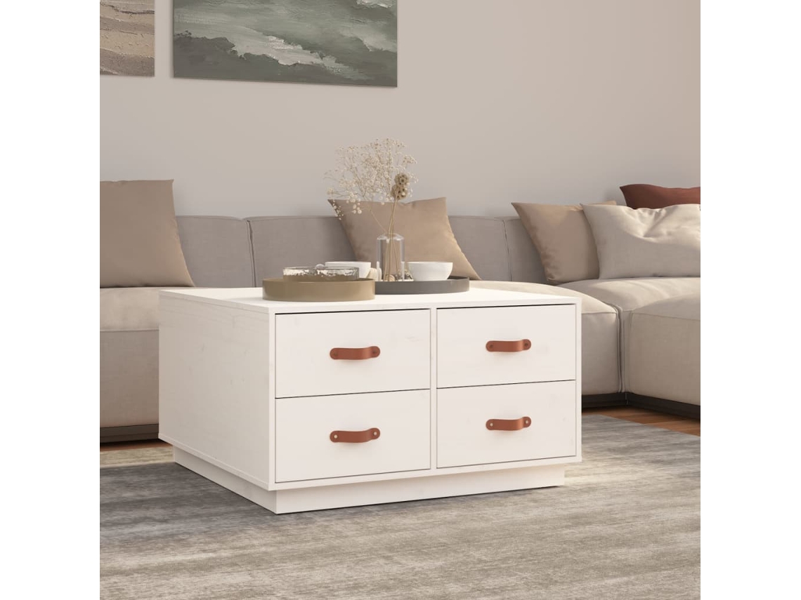 Mesa De Centro De Madera Maciza De Pino Blanco 80x80x45 Cm