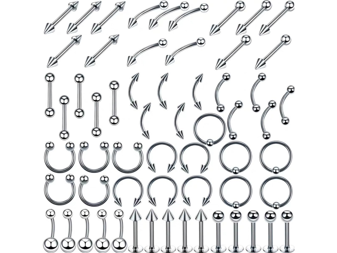 De 120 Peças De Brincos De Aço Inoxidável Para Piercing No Nariz, Lábio, Língua, Sobrancelha E Umbigo.