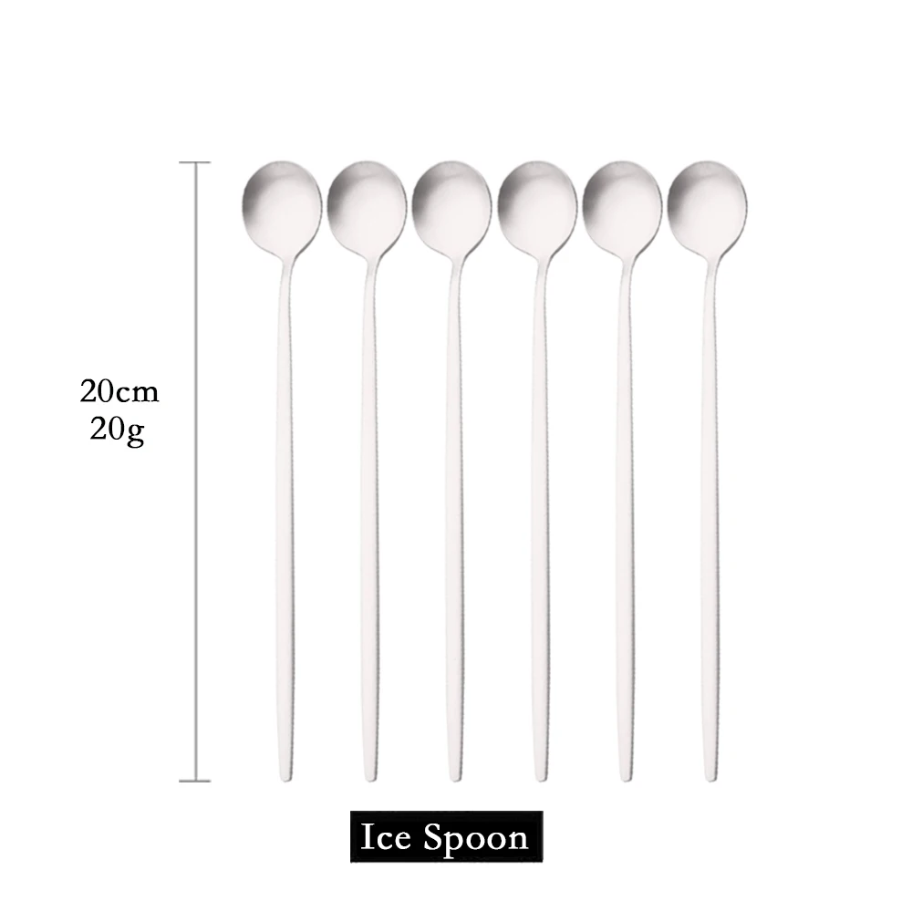 (plata, 6 Piezas) Cucharas De Mango Largo Mate Para Remover Bebidas, Cubiertos De Acero Inoxidable