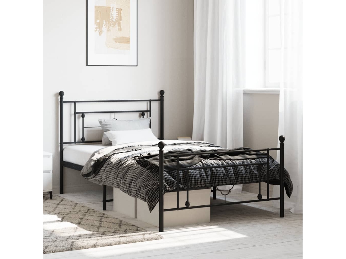 Estructura Cama Sin Colchón Con Estribo Metal Negro 107x203 Cm