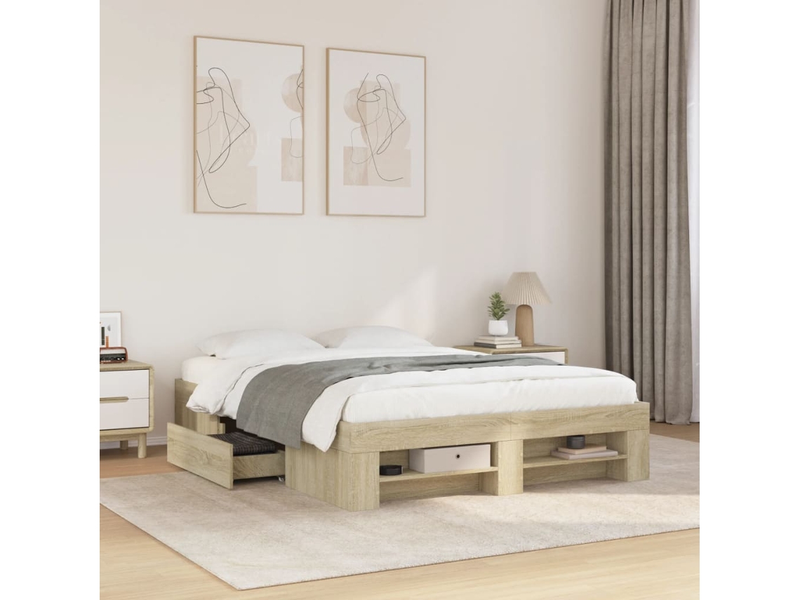 Estructura De Cama Sin Colchón Madera Roble Sonoma 120x200 Cm