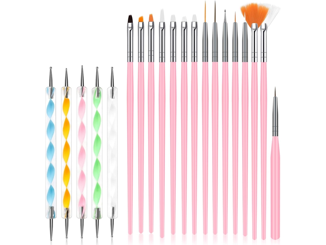 Juego 20 Piezas (15 Pinceles + 5 Herramientas) Para Arte En Uñas – Lápiz De Pintura Acrílica – Diy Y Profesional