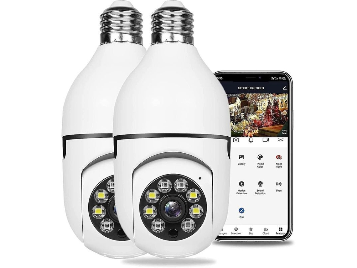 Cámara De Seguridad Inalámbrica Wi-fi Tipo Bombilla, 1080p Hd, Visión Nocturna, Ptz De 360 Grados, Detección De Movimiento, Audio Bidireccional.