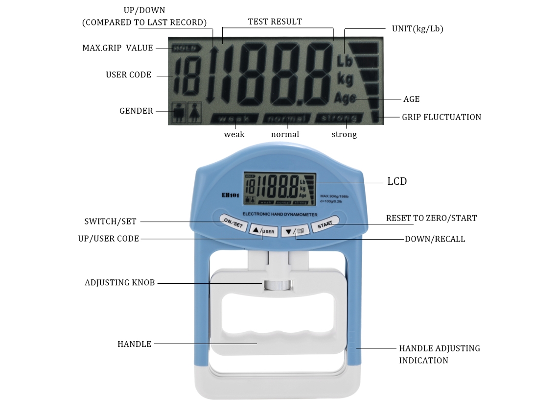 Dinamómetro Electrónico Digital Lcd Para Medir La Fuerza De Agarre En El Gimnasio Y El Entrenamiento Muscular.