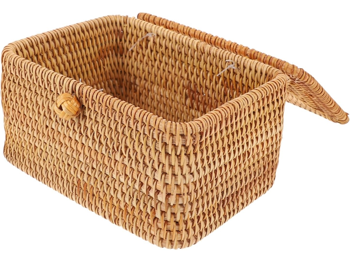 Caja Compacta Para Pañuelos De Ratán Natural Tejido, 16x12x9 Cm. Dispensador De Pañuelos Creativo Y Práctico.