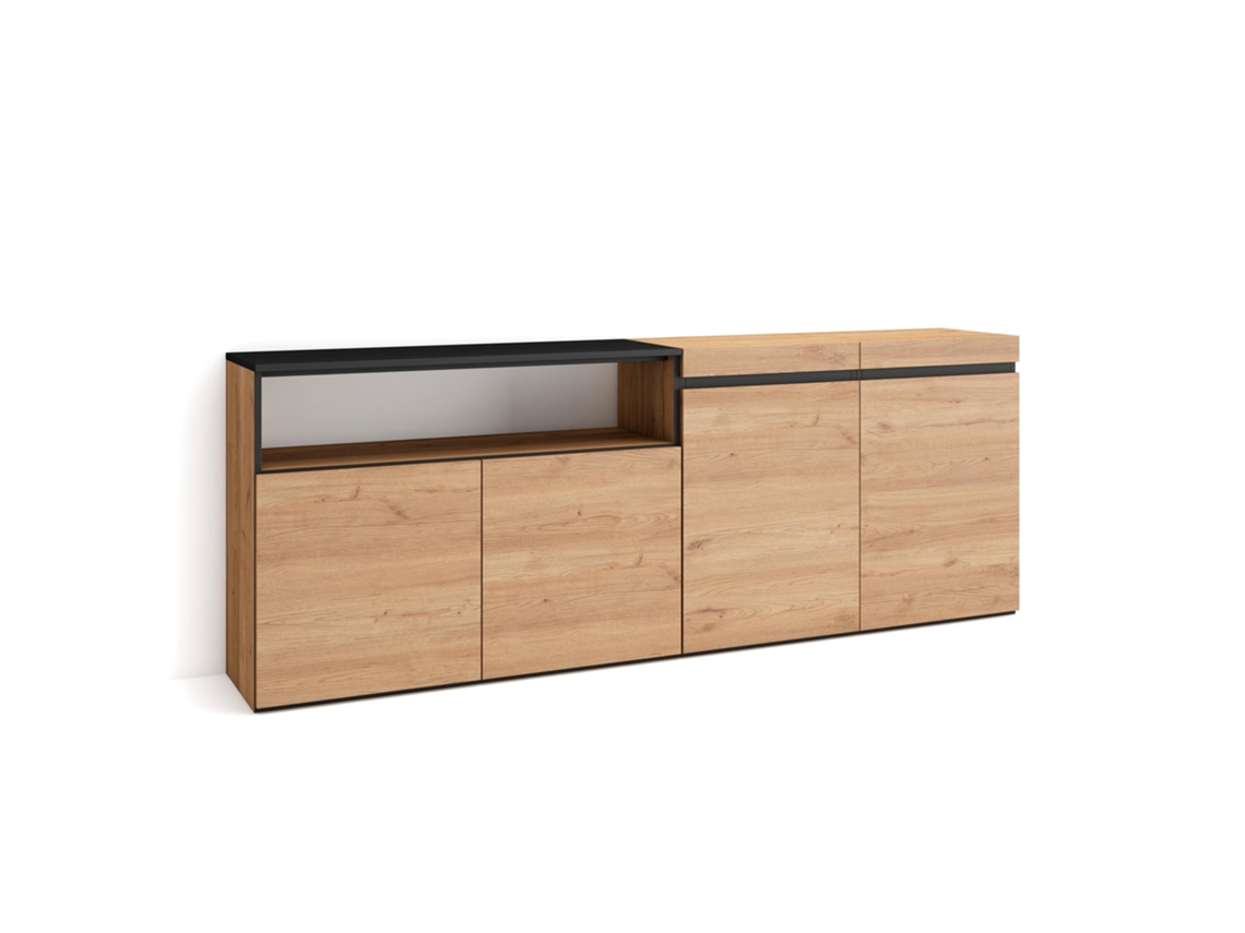 Aparadores para salón 200x75x35cm 4 Puertas Armario zapatero Roble y negro