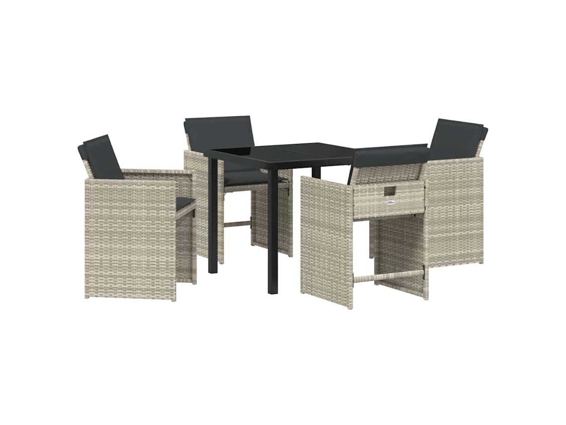 Conjunto de comedor de jardín de 5 piezas - Muebles de comedor de jardín de mimbre gris claro HARLANV1
