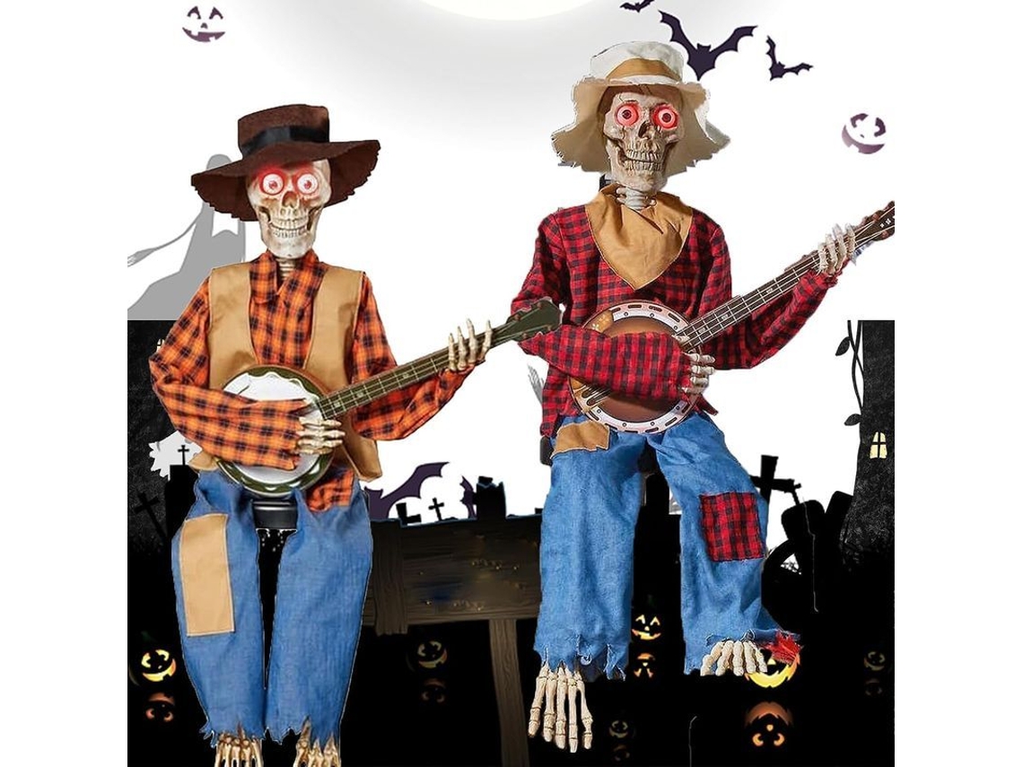 Adornos De Esqueleto Luminosos Con Forma De Guitarra Para Decoración De Halloween (a+b)