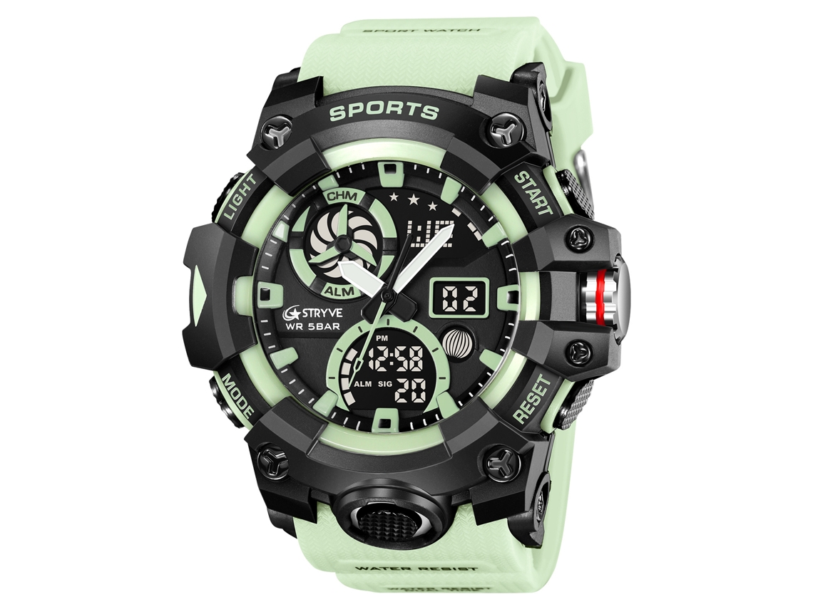 Relógio Esportivo Masculino , Cronógrafo Multifuncional com Despertador Luminoso, Relógio de Pulso para Estudantes. MDUG (verde Claro)