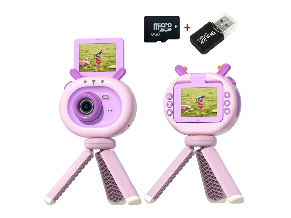 Mini cámara de fotografía infantil de 4800 W, HD, píxeles, 24 pulgadas, giro de 180 grados, con trípode, 8 g, color morado, Yizhood