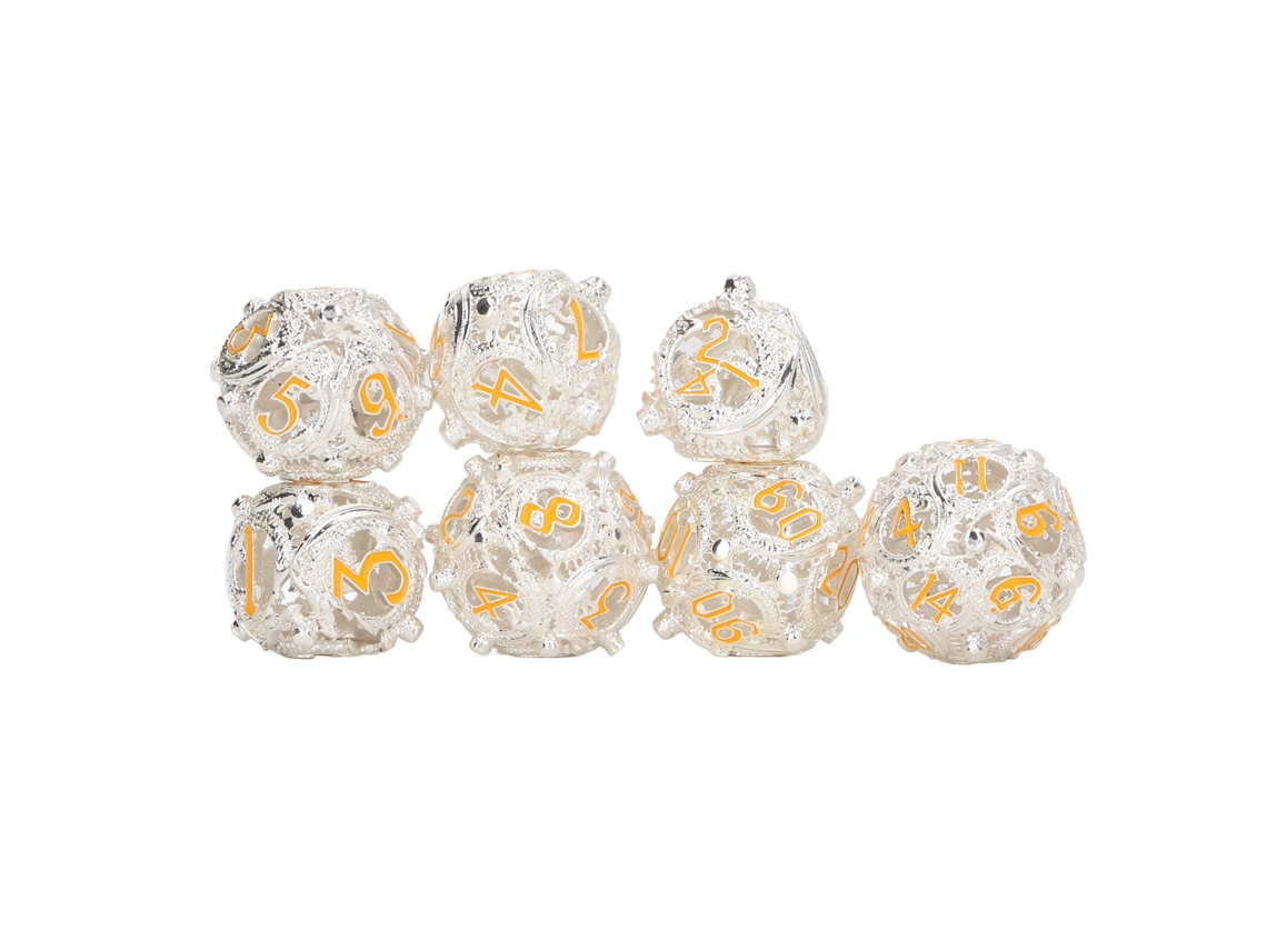 Juego De 7 Dados Poliédricos Huecos De Cobre Grabados Para Juegos De Mesa Portátiles.