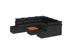 Conjunto de sofás de jardín Vidaxl de 9 piezas de polirratán negro