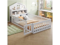 Cama Alta Infantil Blanca De 90x200 Con Estantes Educativos