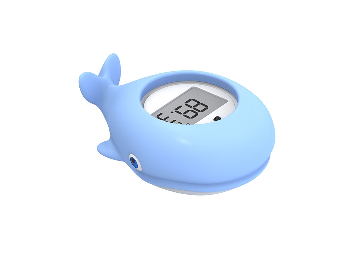 Termómetro digital con forma de ballena, termómetro para el baño del bebé, pantalla LCD azul.