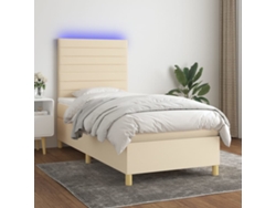Cama Box Spring Colchón Y Luces Led Tela Color Crema 90x190 Cm
