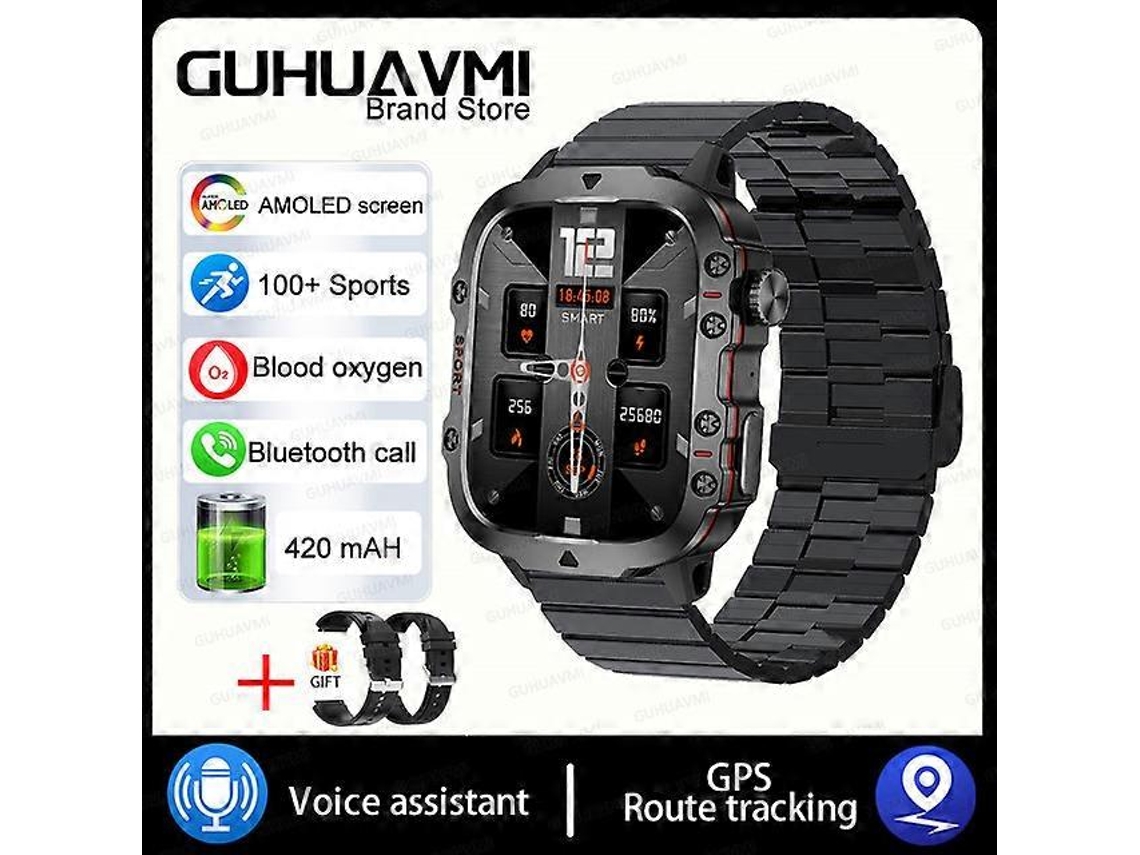 Reloj inteligente militar resistente, negro, pantalla de 2.01 pulgadas, Bluetooth, llamadas, asistente de voz, deportivo, fitness, resistente al agua. Ly Ebike