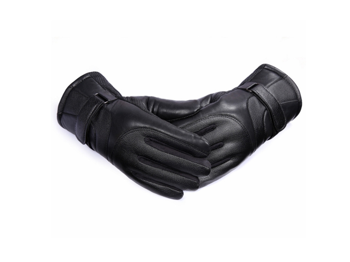 Guantes de esquí de invierno para hombre, de cuero, con pantalla táctil y terciopelo grueso para conducir motocicletas.
