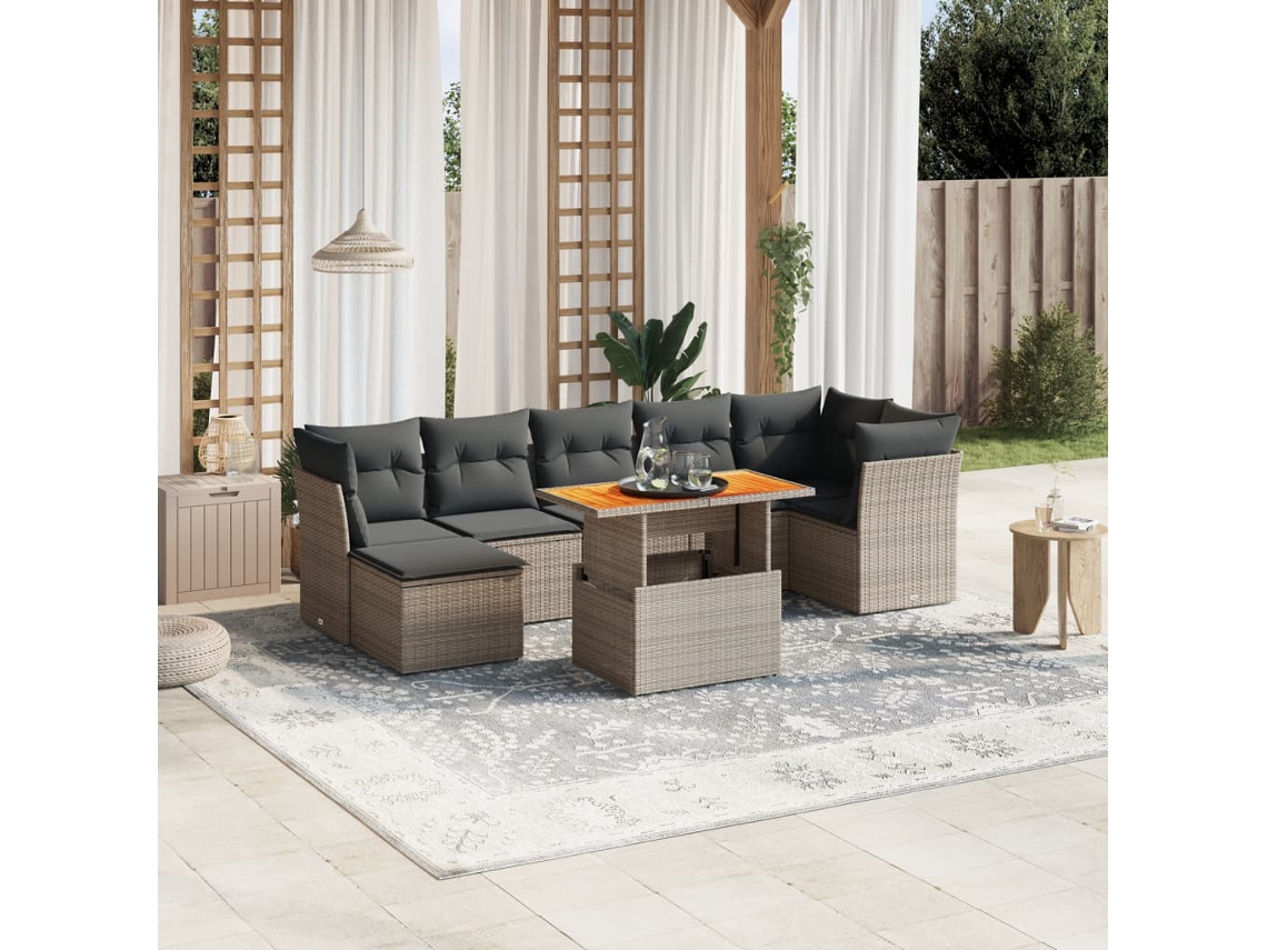 Conjunto de sofás de jardín de 8 piezas DKD Home Decor con cojines de mimbre gris