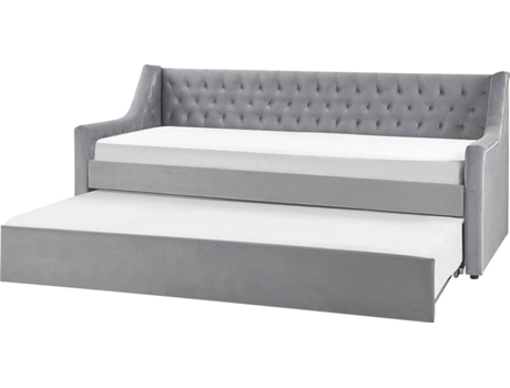 BELIANI Cama de matrimonio Montargis de terciopelo gris con nido 189x219x94