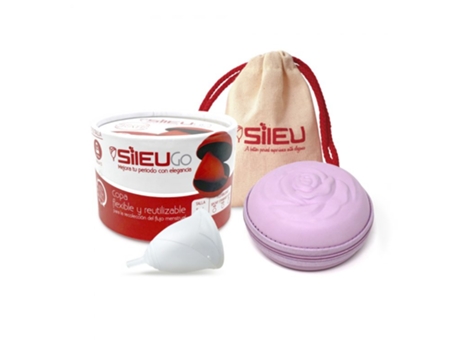 Copa Menstrual SILEU Go Pack Rose Flexibilidad Sport (Talla: L - Transparente + Estuche 8 cm, Rosa)
