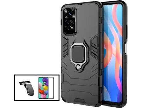 Kit Carcasa Militar Magnética + Protector de Pantalla + Soporte Magnético L Xiaomi Poco M4 Pro G4M Negro